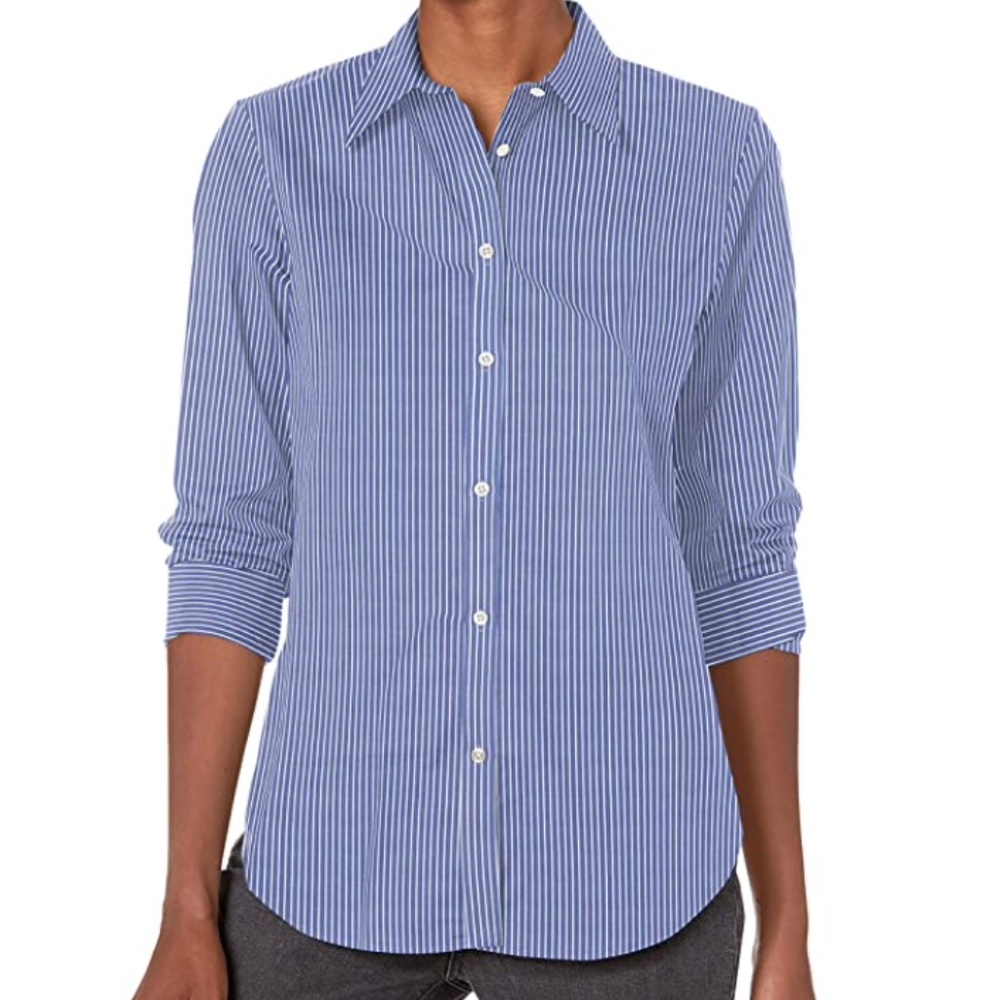 Chaps Petite Striped Button Down Blouse - Picture 1 of 4